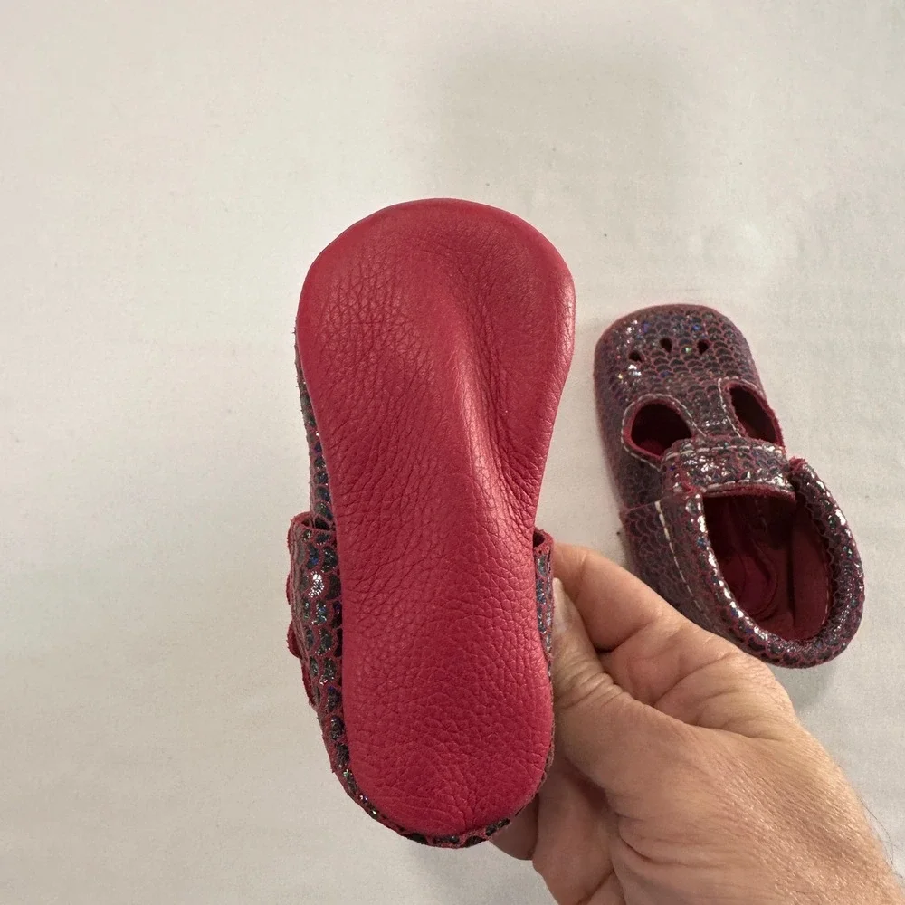 Freshly Picked Mermaid Scale Mary Jane Moccasins Kids Size 3 Red Shimmer | Boho